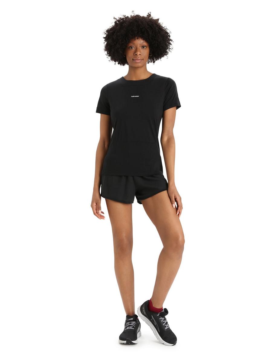 Black Women's Icebreaker ZoneKnit™ Merino Short Sleeve Slit Back T Shirts | USA 1603NWYB